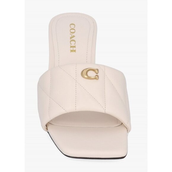 COACH Emma Quilted Design Women's Chalk Leather Wedge Mules Sandal - Picture 5 of 6